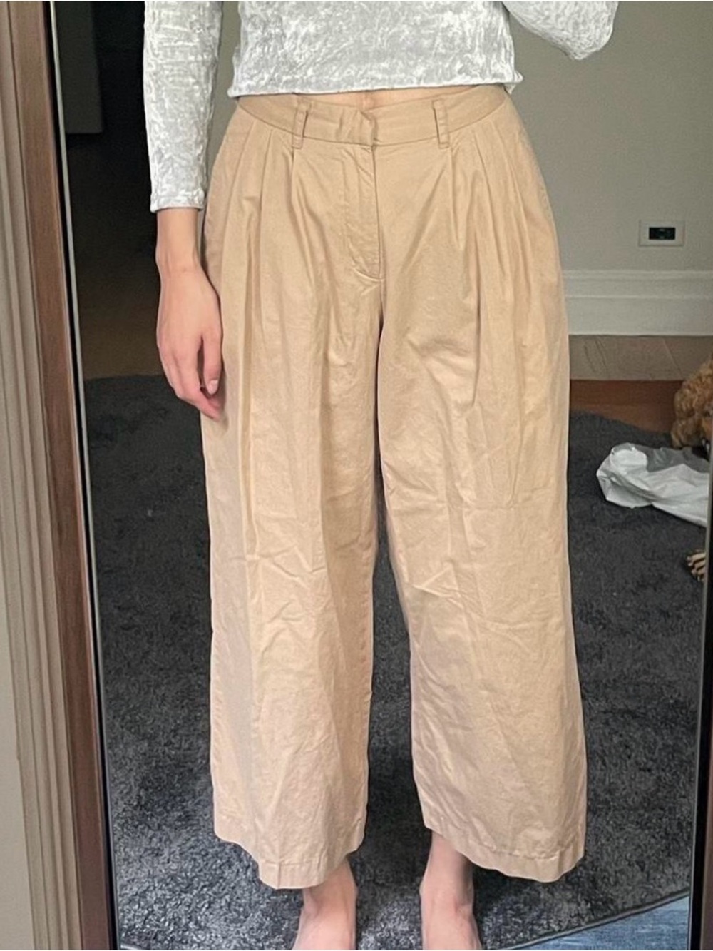 OAK + FORT Beige Wide-Leg Pleated Cropped Trousers